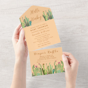 Bohemian Cactus Wüsten-Baby-Party Geschlechtsneutr All In One Einladung