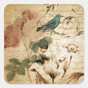 Bohemian Chic Paris Scripts Vogel französisch bota Quadratischer Aufkleber