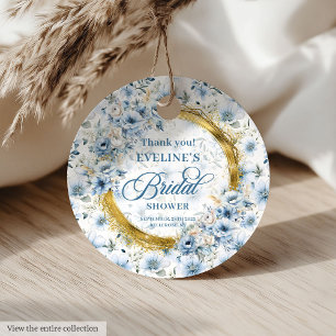 Bohemian Chic Staubblau Gold Blumen Hochzeitsshowe Geschenkanhänger