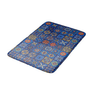 Bohemian Cobalt Blau Folk Art Geometrische Motive Badematte
