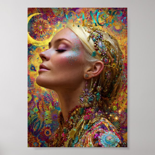 Bohemian Cosmic Goddess Art Print| Magic Woman  Poster (Vorne)