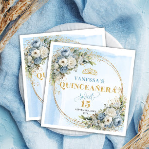 Bohemian Dusty Blue Grün Gold Glitter Quinceañera  Serviette