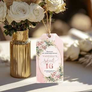 Bohemian Dusty Pink Blumen Grün Sweet 16   Geschenkanhänger