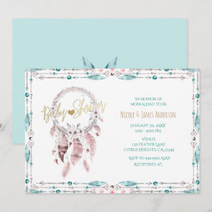 Bohemian Feder Traumfänger Teal Babyparty Einladung