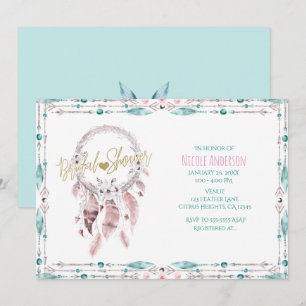 Bohemian Feder Traumfänger Teal Brautparty Einladung