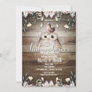 Bohemian Federn Freunde Eule & Vogel Baby Shower Einladung