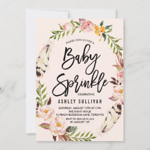 Bohemian Federn und floraler Kranz Baby Sprinkle Einladung