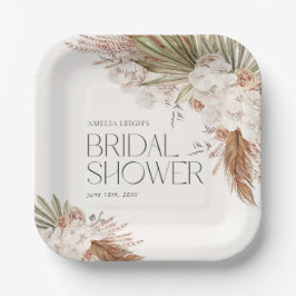 Bohemian Floral & Feathers Shower Pappteller