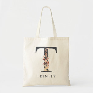 Bohemian Floral Monogramm T Tragetasche