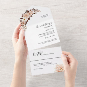 Bohemian Floral Terracotta Hochzeit All In One Einladung