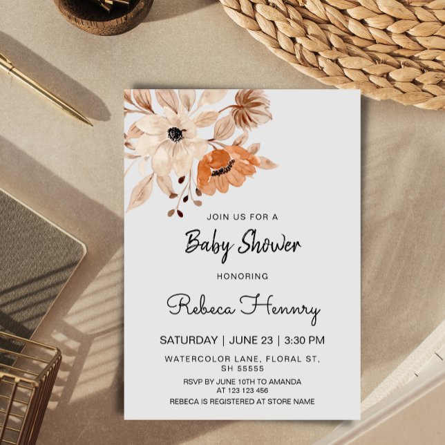 bohemian flower minimalistic baby shower editable  einladung (Von Creator hochgeladen)