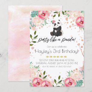 Bohemian Flowers Party wie ein Panda Geburtstag Einladung