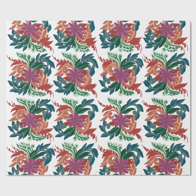 Bohemian Folk Art Floral Pattern Wrapping Paper  Geschenkpapier (Flach)