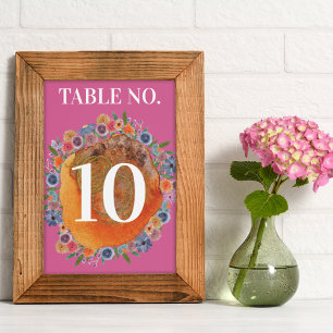 Bohemian Garden Hot Pink Boho Wildblumen-Hochzeit Tischnummer