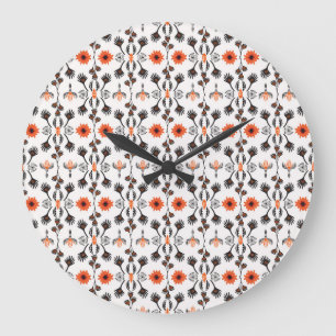 Bohemian gestreift floral: handgezeichnet vintage. große wanduhr