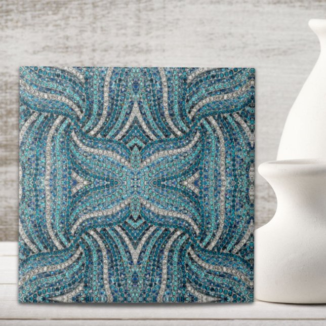 Bohemian Girly Chic Silver Grey Turquoise Fliese (bohemian girly chic silver grey turquoise blue ceramic tile)