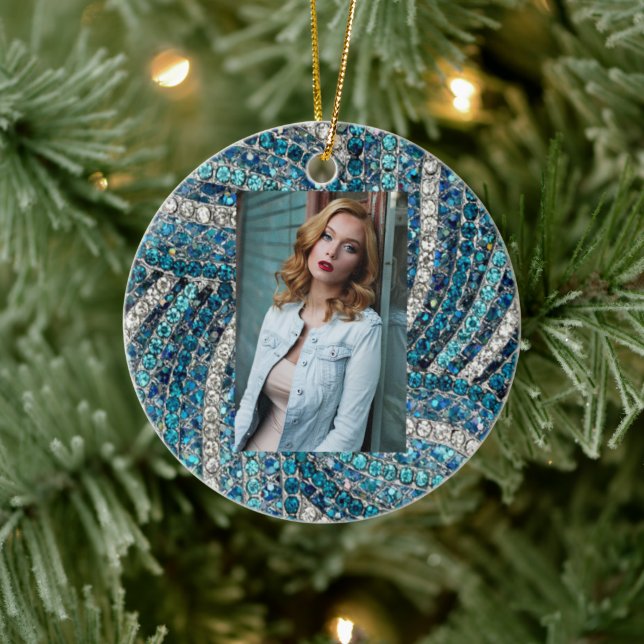 Bohemian Girly Chic Silver Grey Turquoise Keramik Ornament (Baum)