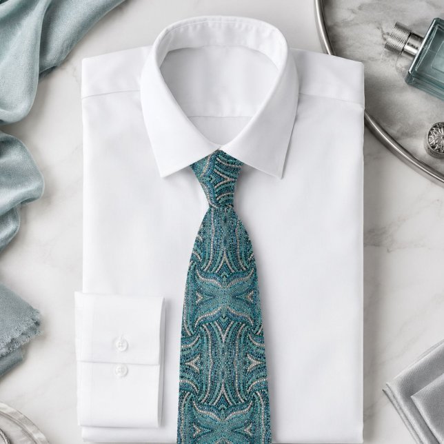 Bohemian Girly Chic Silver Grey Turquoise Krawatte (bohemian girly chic silver grey turquoise blue neck tie)