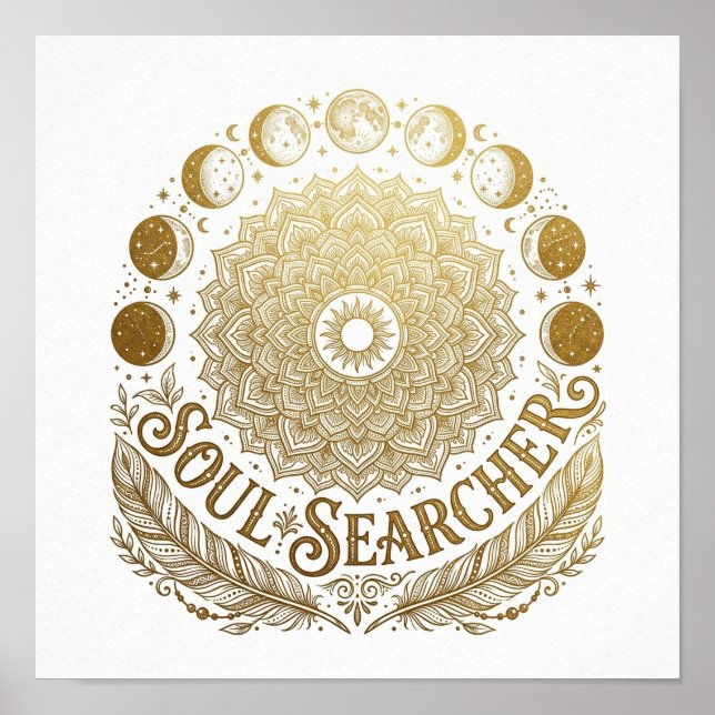 Bohemian Gold Mond Quadratisches Poster (Vorne)