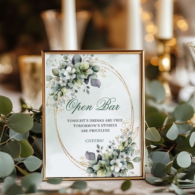 Bohemian Green und Gold Open Bar 8x10 Schild (Bohemian Green and Gold Open Bar 8x10 Sign)