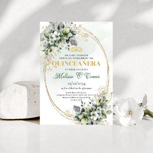 Bohemian Greenery Quinceañera-Staubgrün-Einladung Einladung