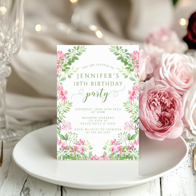 Bohemian Hot Pink Floral Adult Birthday Invitation Einladung (Von Creator hochgeladen)