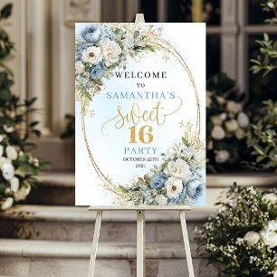 Bohemian Light Blue Blumen Sweet 16 Poster