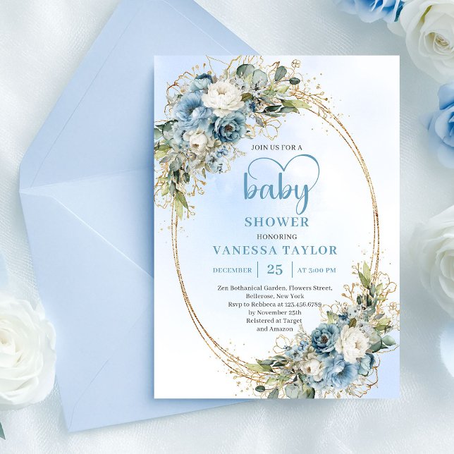 Bohemian Light Blue Eucalyptus Baby Shower Invite  Einladung (Bohemian Light Blue Eucalyptus Baby Shower Invite......)