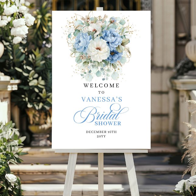Bohemian Light Blue Floral Bridal Shower Welcome Poster (Bohemian Light Blue Floral Bridal Shower Welcome)