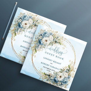 Bohemian Light Blue Florale Gold Glitter Gästebuch