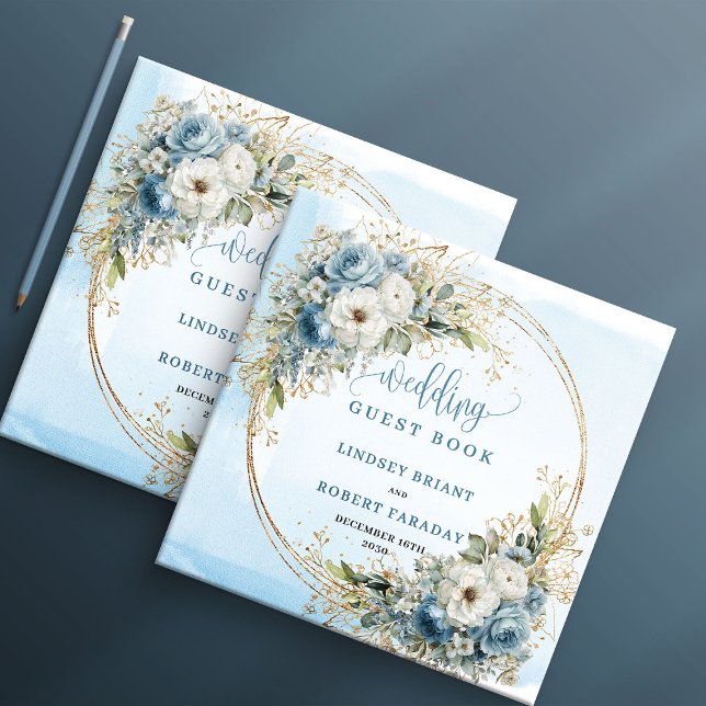 Bohemian Light Blue Florale Gold Glitter Gästebuch (Bohemian Light Blue Floral Gold Glitter Guest Book

)