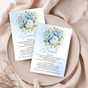 Bohemian Light Blue Florale Gold Hochzeitsdetails Begleitkarte