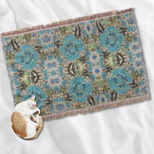 bohemian mädchenhafte silberne türkisblaue Blume Decke (bohemian girly chic silver turquoise blue flower throw blanket)