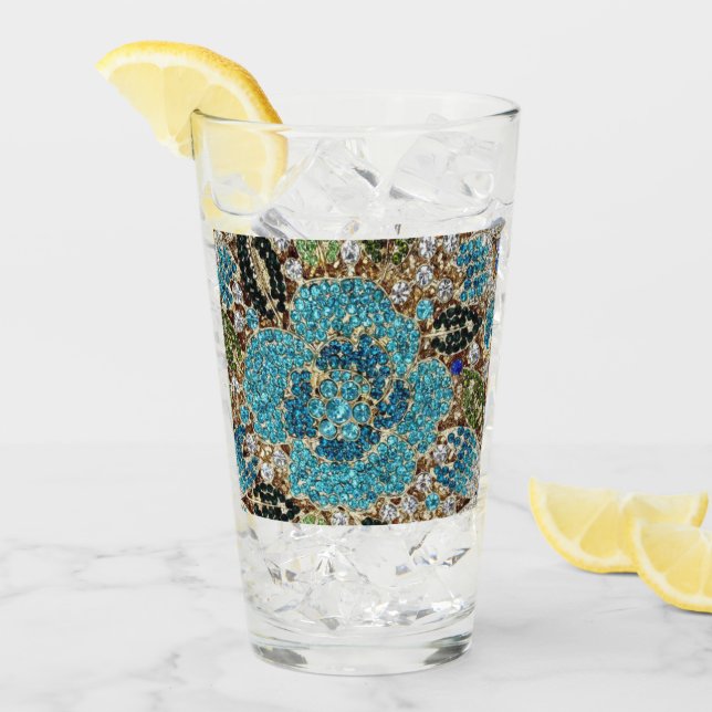 bohemian mädchenhafte silberne türkisblaue Blume Glas (Vorderseite Ice)