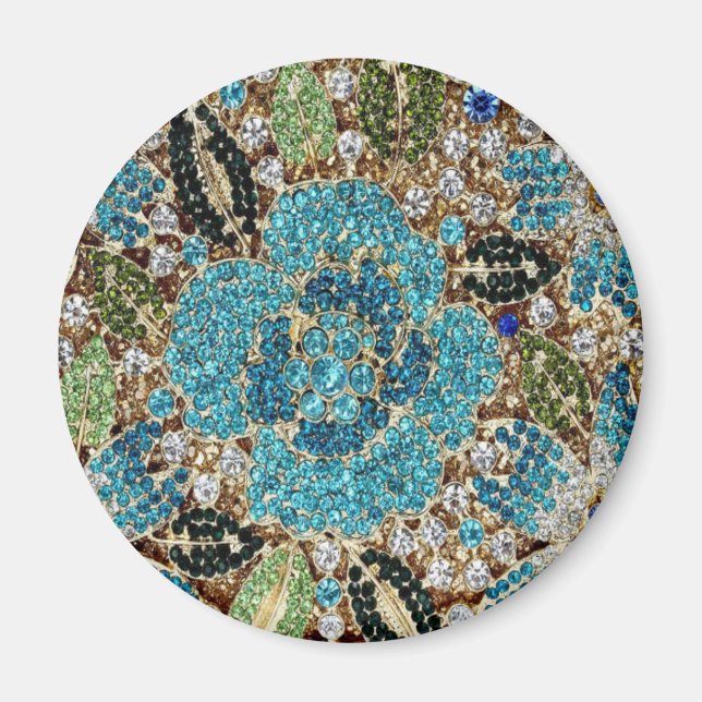 bohemian mädchenhafte silberne türkisblaue Blume Magnet (Vorne)