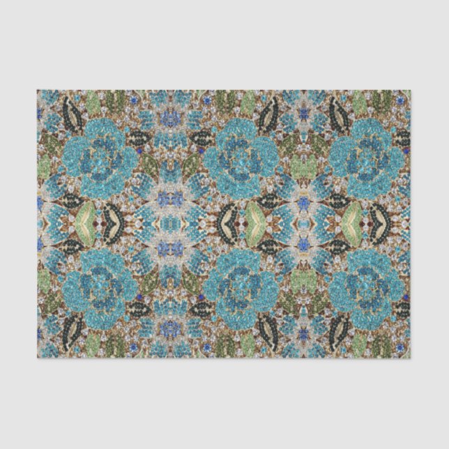 bohemian mädchenhafte silberne türkisblaue Blume Seidenpapier (Vorderseite)