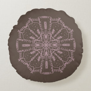 Bohemian Mandala Handgezeichnet Braun und Rosé Rundes Kissen