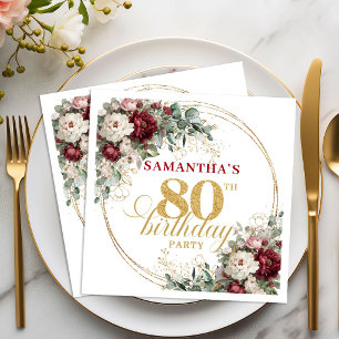 Bohemian Marsala Floral Gold 80. Geburtstag Servie Serviette