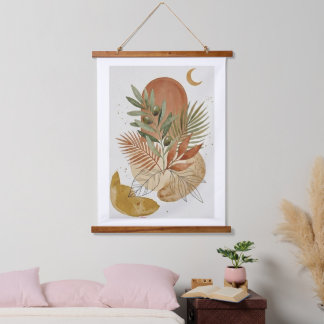 Bohemian-Mauerbild "Erdige Blätter und Bögen" Wandteppich Mit Holzrahmen
