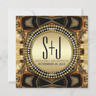 Bohemian Mittelalterliche Gold Satin Hochzeitsfeie Einladung