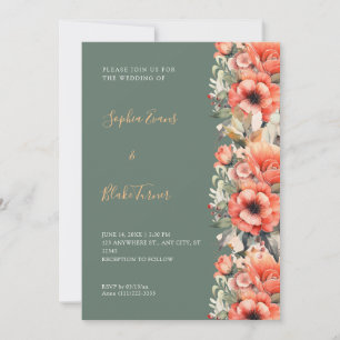Bohemian Orange Blumige Herbstgrüne Hochzeit Einladung