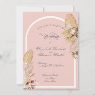Bohemian Pampas Gras Tropische Blätter Hochzeit Einladung