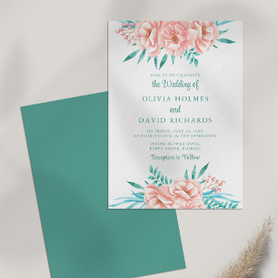 Bohemian Pfirsich und Türkis Florale Hochzeitseinl Einladung