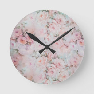 Bohemian pink teal vintage floral pattern runde wanduhr