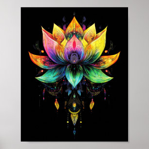 Bohemian Regenbogen-Lotusblumen-Yoga-Mandala-Chakr Poster