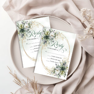 Bohemian Romance Staubgrün Botanische Hochzeit   RSVP Karte
