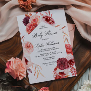 Bohemian-Rosa-Marsala-Baby-Shower Einladung