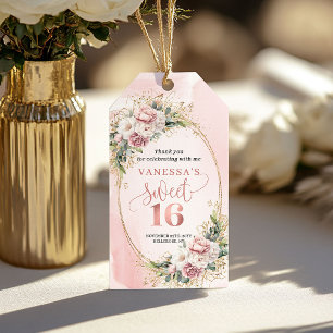 Bohemian Rose Gold Blumen Grüne Süße 16 Danke Geschenkanhänger