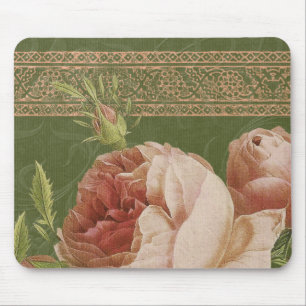 BOHEMIAN ROSE in Pfirsich und Olivgrün Mousepad
