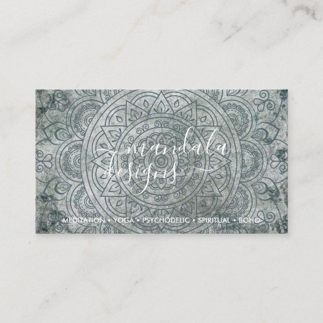 Bohemian Spiritual Green Mandala Boho Visitenkarte (Vorderseite)